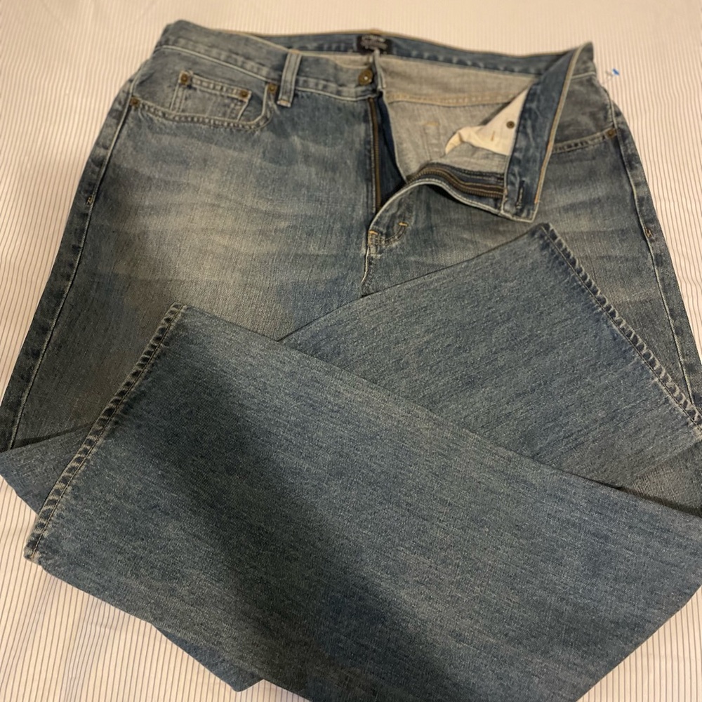 J. Crew Blue Straight Jeans with Vintage-Inspired Fade/sullivan 36x32